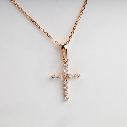 Rose Gold 14K (585) Cubic Zirconia Cross Pendant, product view 3 — Kabluchka