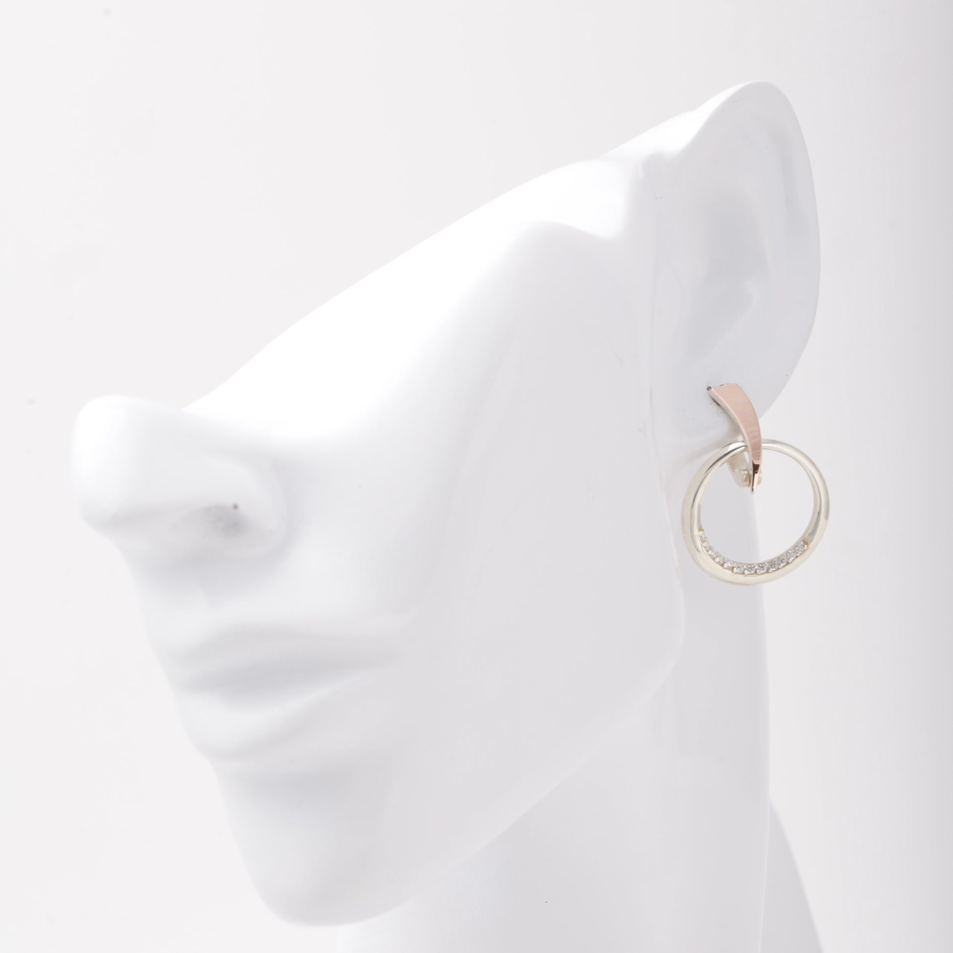Silver 925 two-tone CZ geometric hoop earrings — view 2 — Kabluchka