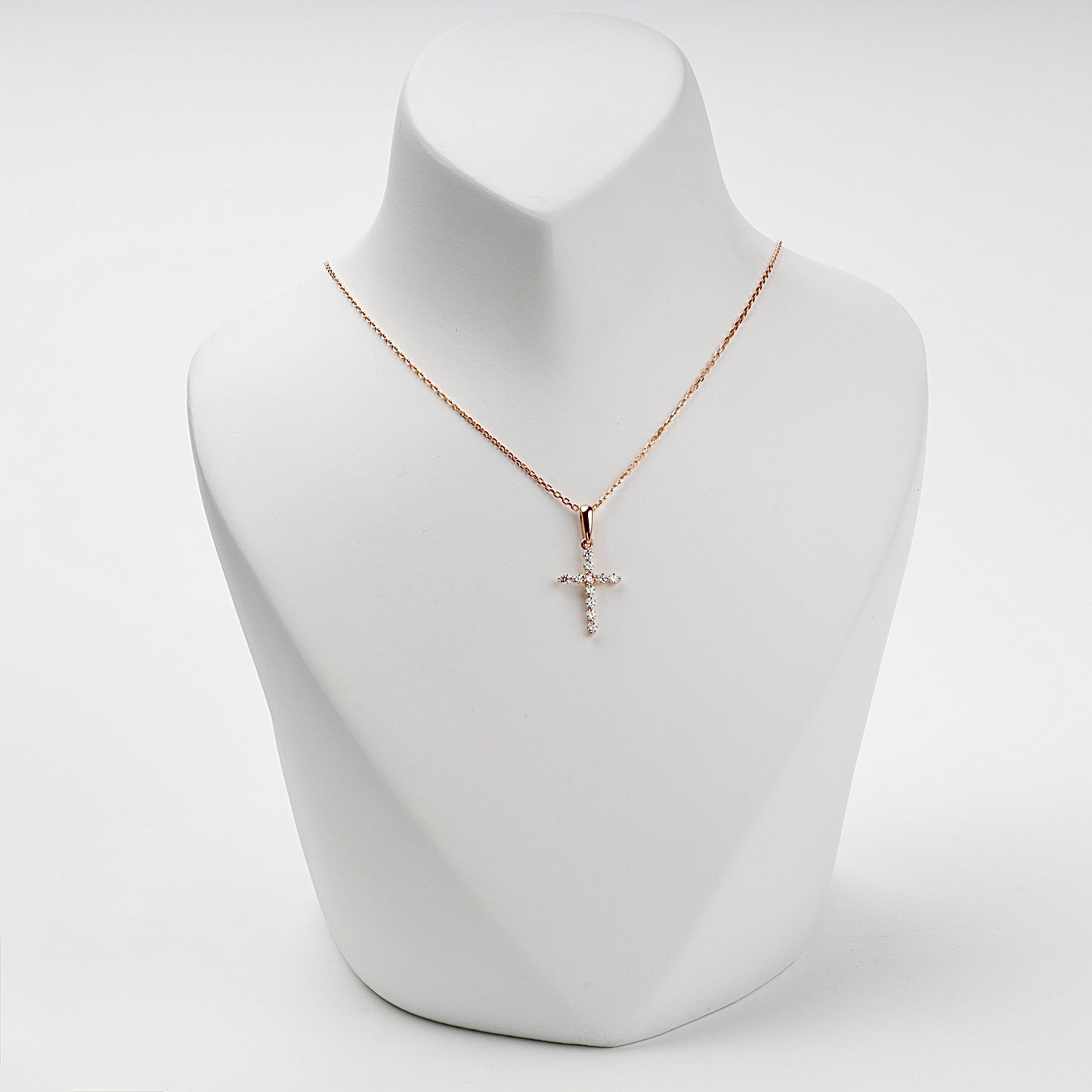 Rose Gold 14K (585) Cubic Zirconia Cross Pendant, product view 5 — Kabluchka