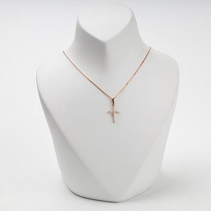 Rose Gold 14K (585) Cubic Zirconia Cross Pendant, product view 5 — Kabluchka