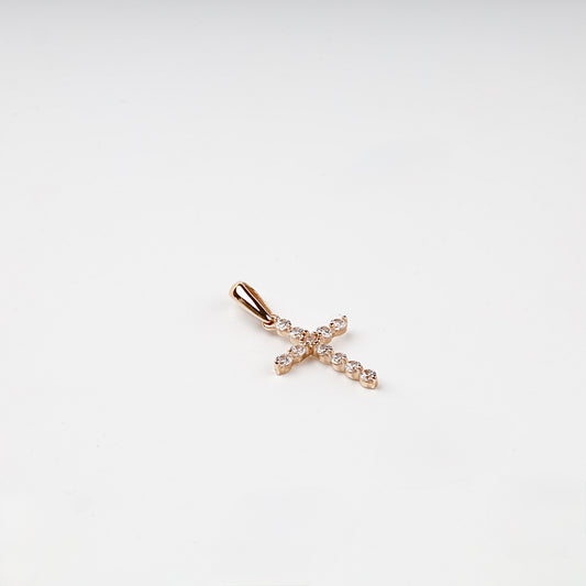 Rose Gold 14K (585) Cubic Zirconia Cross Pendant, product view 1 — Kabluchka