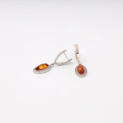 Silver 925 amber drop earrings with open English locks — Kabluchka