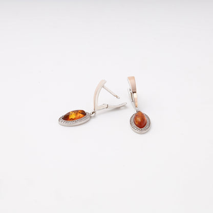 Silver 925 amber drop earrings, angled front detail — Kabluchka