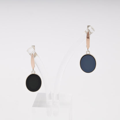 Silver 925 onyx drop earrings with rose gold accent — Kabluchka