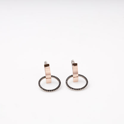 Silver 925 black cubic zirconia circle drop earrings, front view — Kabluchka
