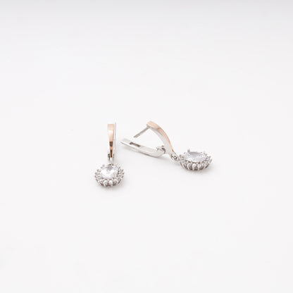 Silver 925 oval cubic zirconia halo earrings, detail — Kabluchka