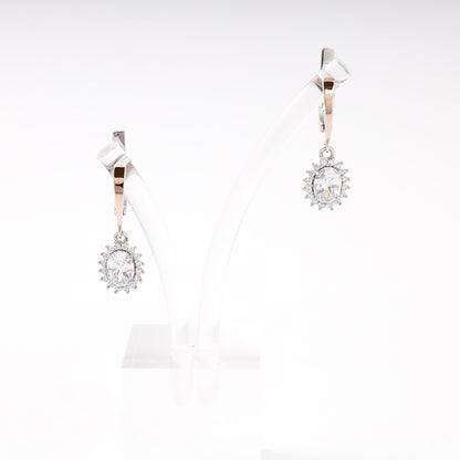 Silver 925 oval halo drop earrings with cubic zirconia — Kabluchka