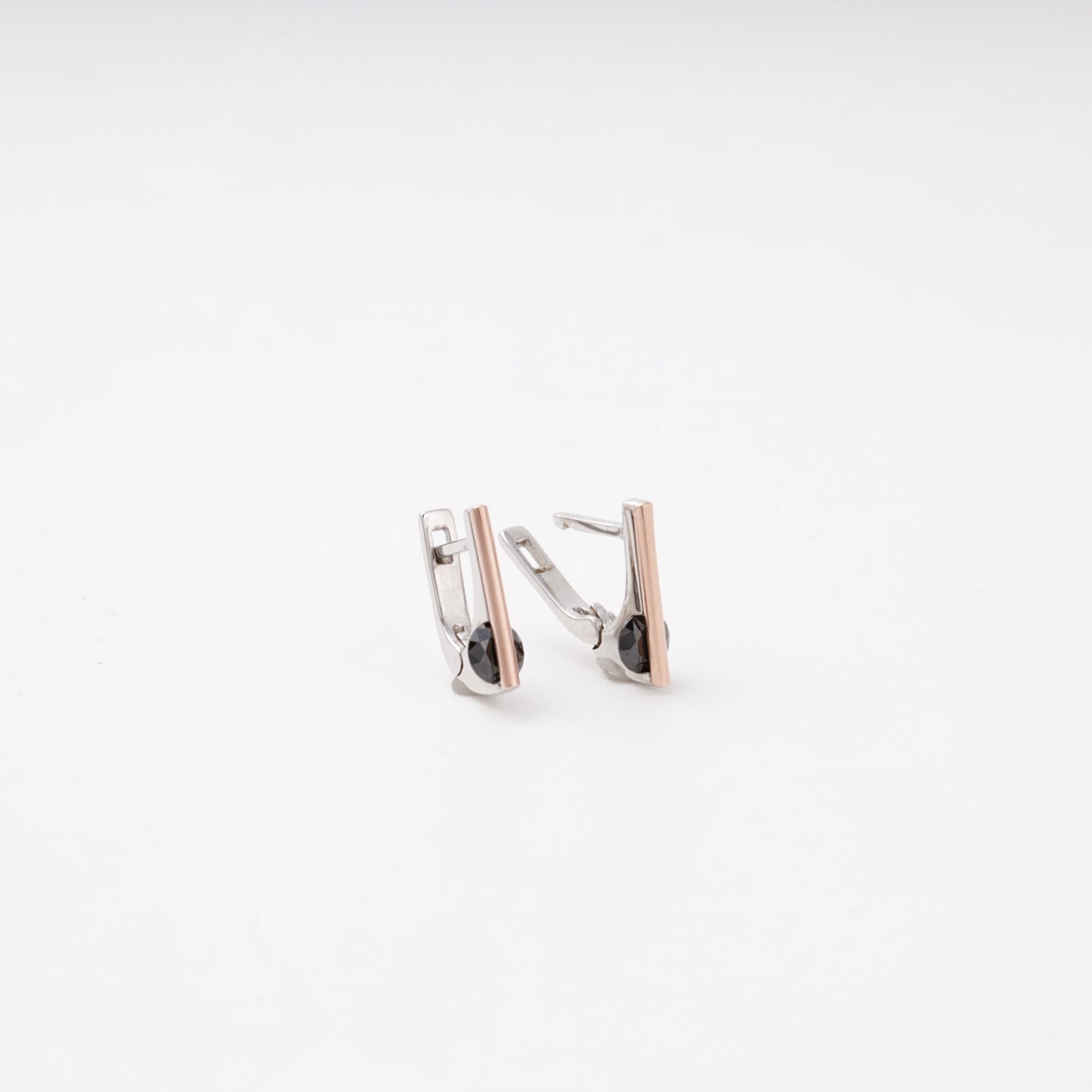 Two-tone silver and gold 375 bar earrings with English lock — Kabluchka