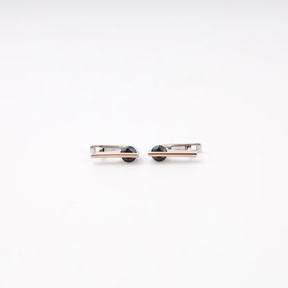 Silver 925 earrings with round black cubic zirconia, front view — Kabluchka