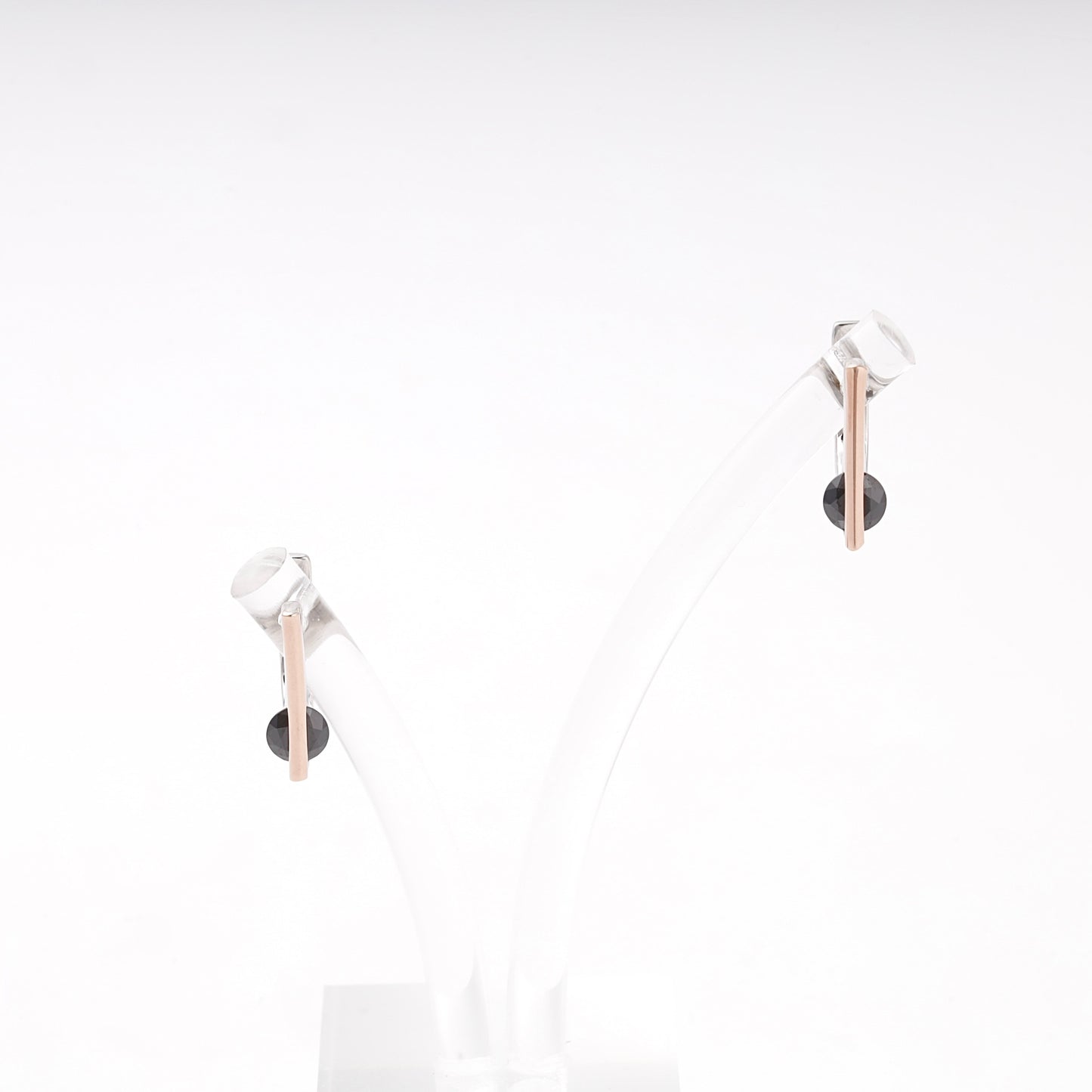 Black cubic zirconia bar earrings on stand — Kabluchka