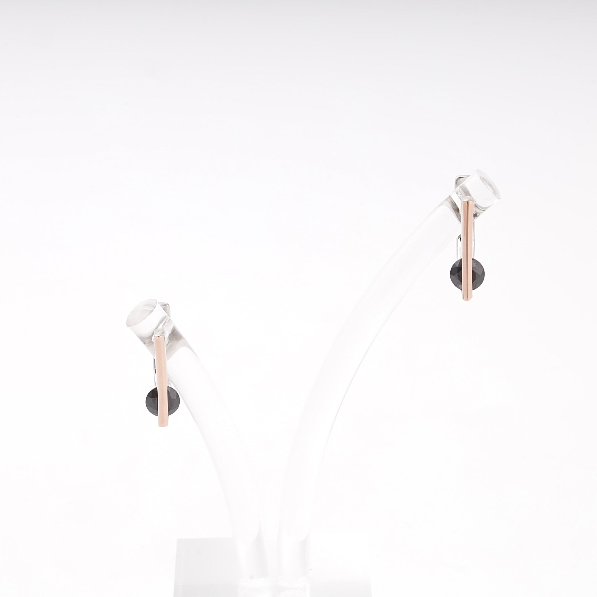 Black cubic zirconia bar earrings on stand — Kabluchka