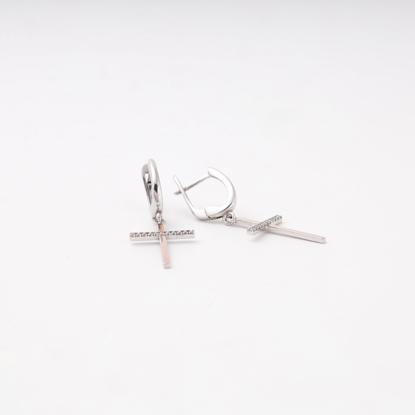 Silver 925 cross drop earrings with English lock — Kabluchka