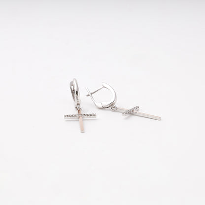 Silver 925 cross drop earrings with English lock — Kabluchka