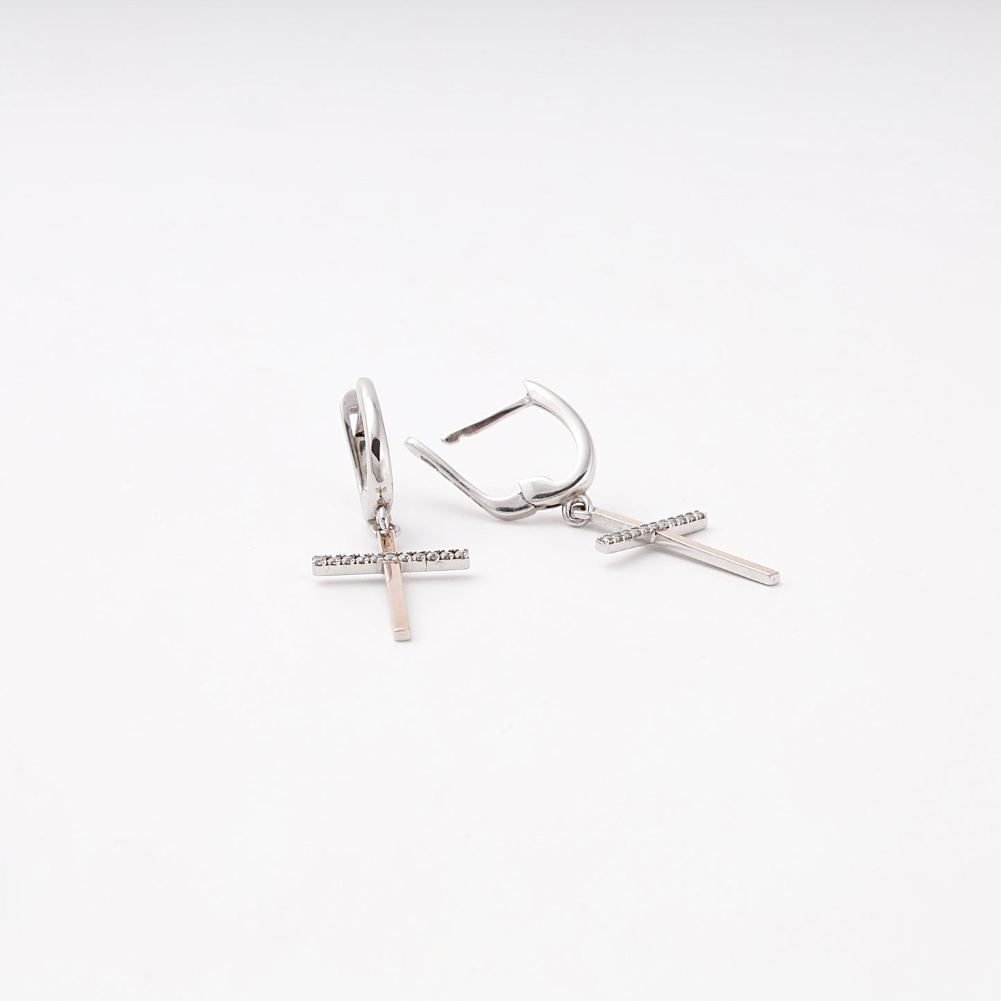 Silver 925 cross drop earrings, cubic zirconia crossbar detail — Kabluchka