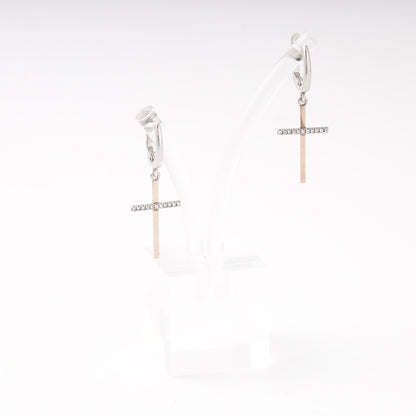 Silver 925 cross drop earrings with cubic zirconia and rose gold — Kabluchka