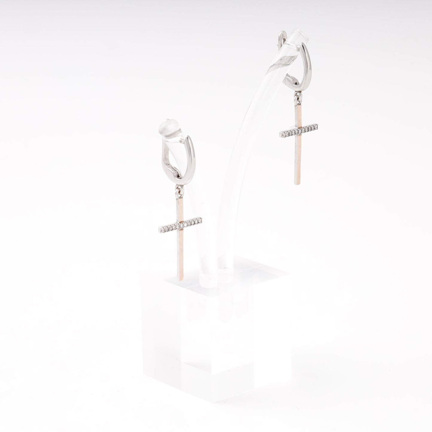 Silver 925 two-tone cross drop earrings — Kabluchka