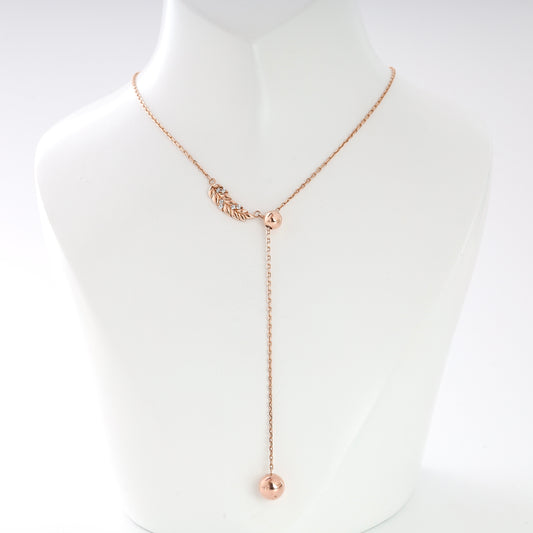 Rose gold Aurelia Y-necklace with leaf pendant and cubic zirconia — Kabluchka Jewelry Store