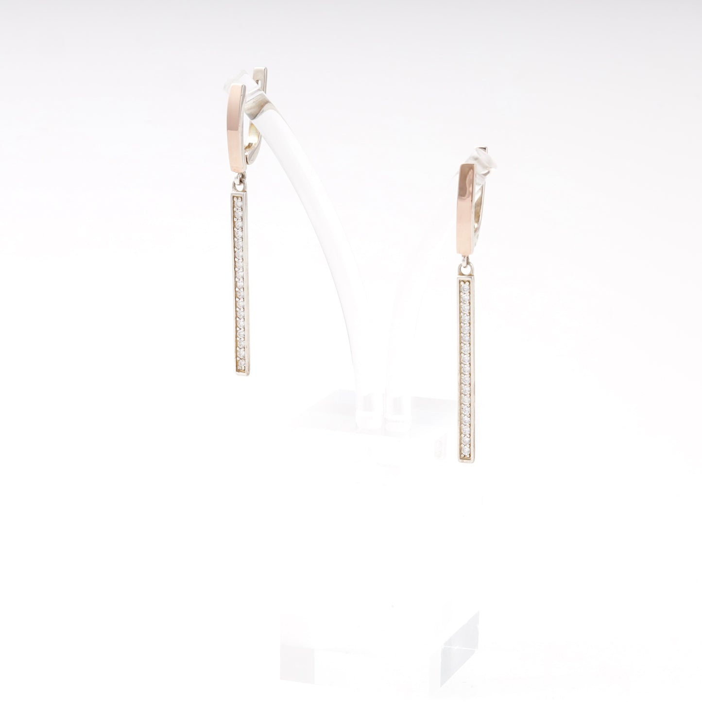 Silver 925 two-tone CZ bar drop earrings — view 3 — Kabluchka