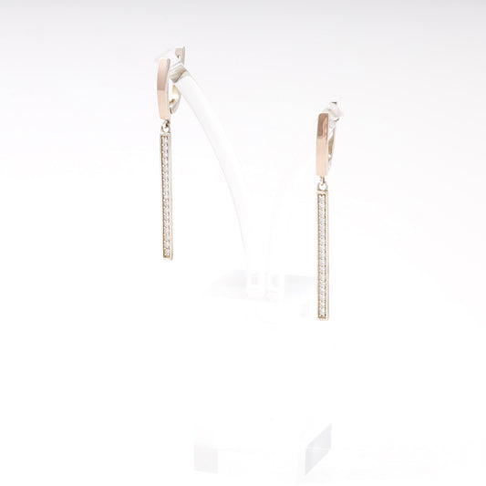 Silver 925 two-tone CZ bar drop earrings — view 3 — Kabluchka