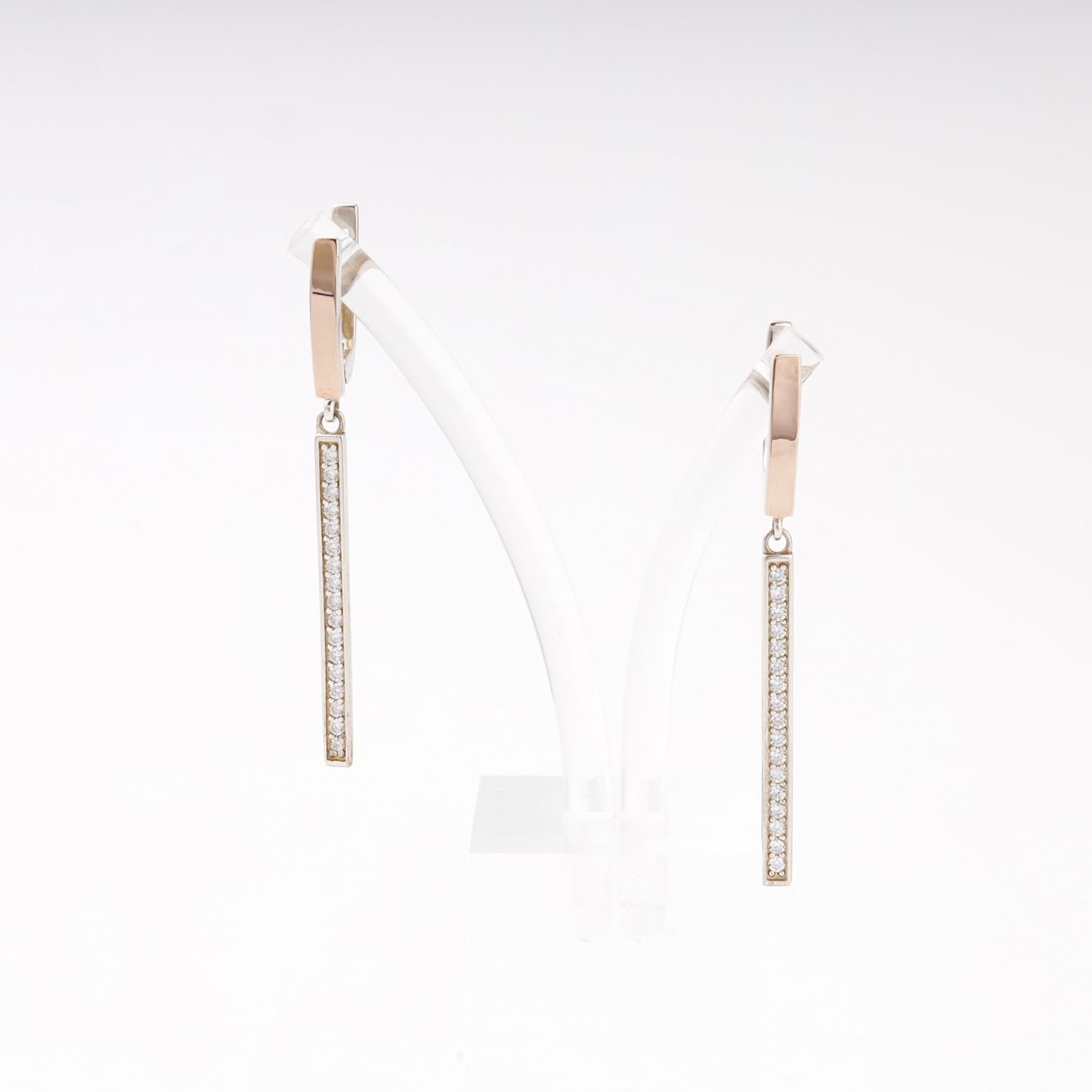 Silver 925 two-tone CZ bar drop earrings — view 2 — Kabluchka