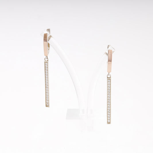 Silver 925 two-tone CZ bar drop earrings — view 2 — Kabluchka