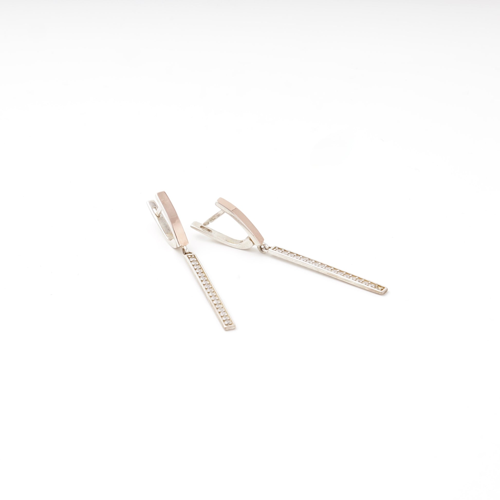 Silver 925 two-tone CZ bar drop earrings — view 1 — Kabluchka