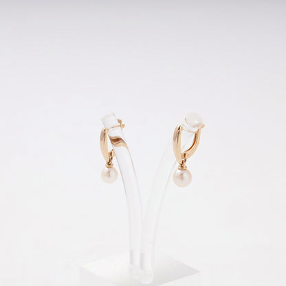 Rose Gold 585 Drop Earrings with Cultured Pearl — English lock closure — Kabluchka
