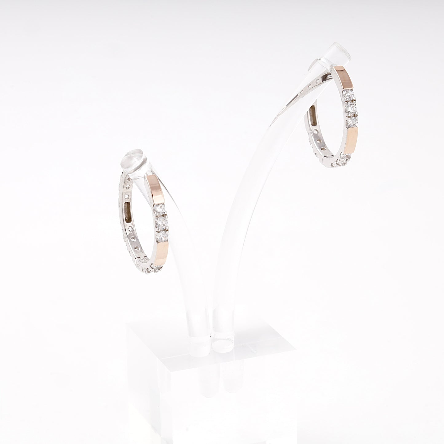 Silver 925 hoop earrings with cubic zirconia and gold 375 — Kabluchka