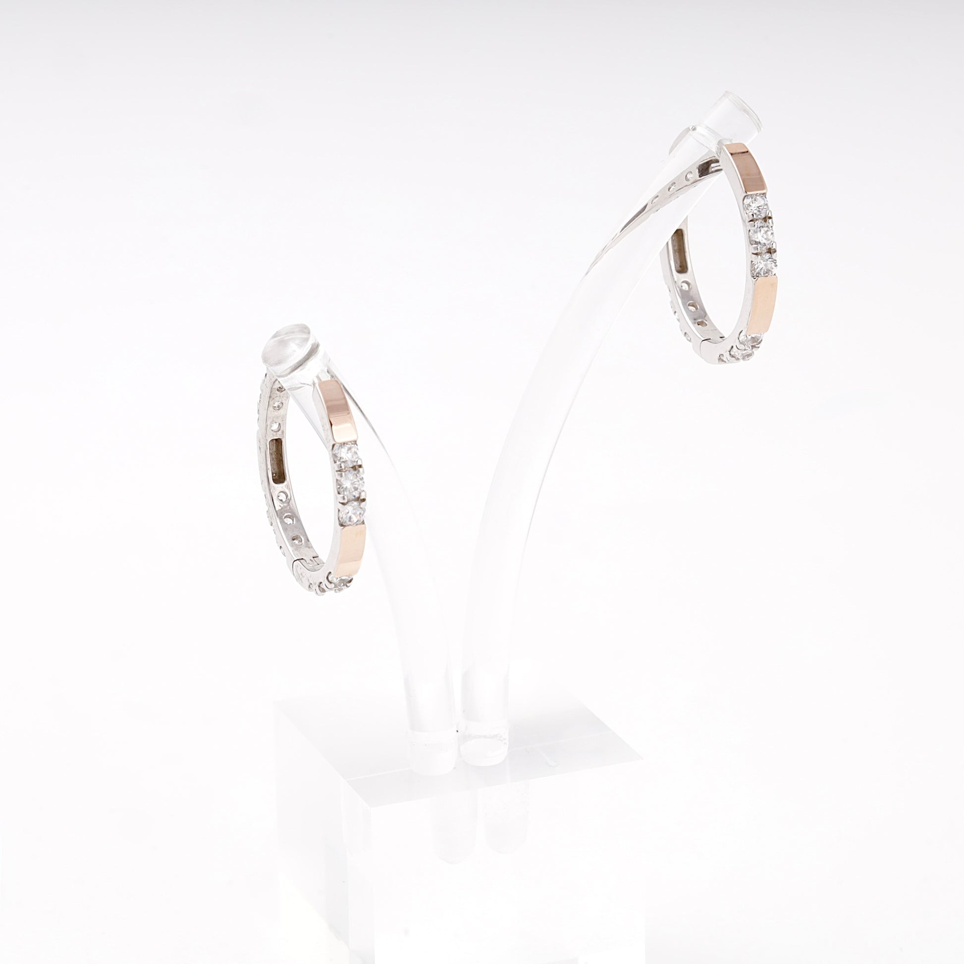 Silver 925 hoop earrings with cubic zirconia and gold 375 — Kabluchka