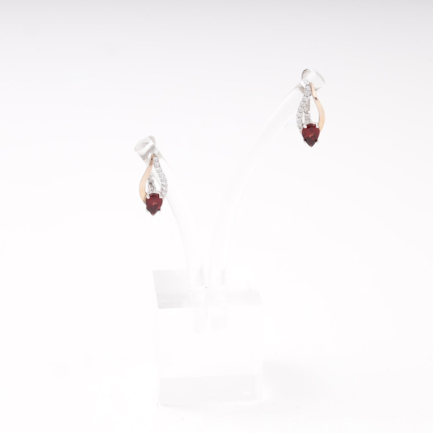 Silver 925 garnet drop earrings, angled view — Kabluchka