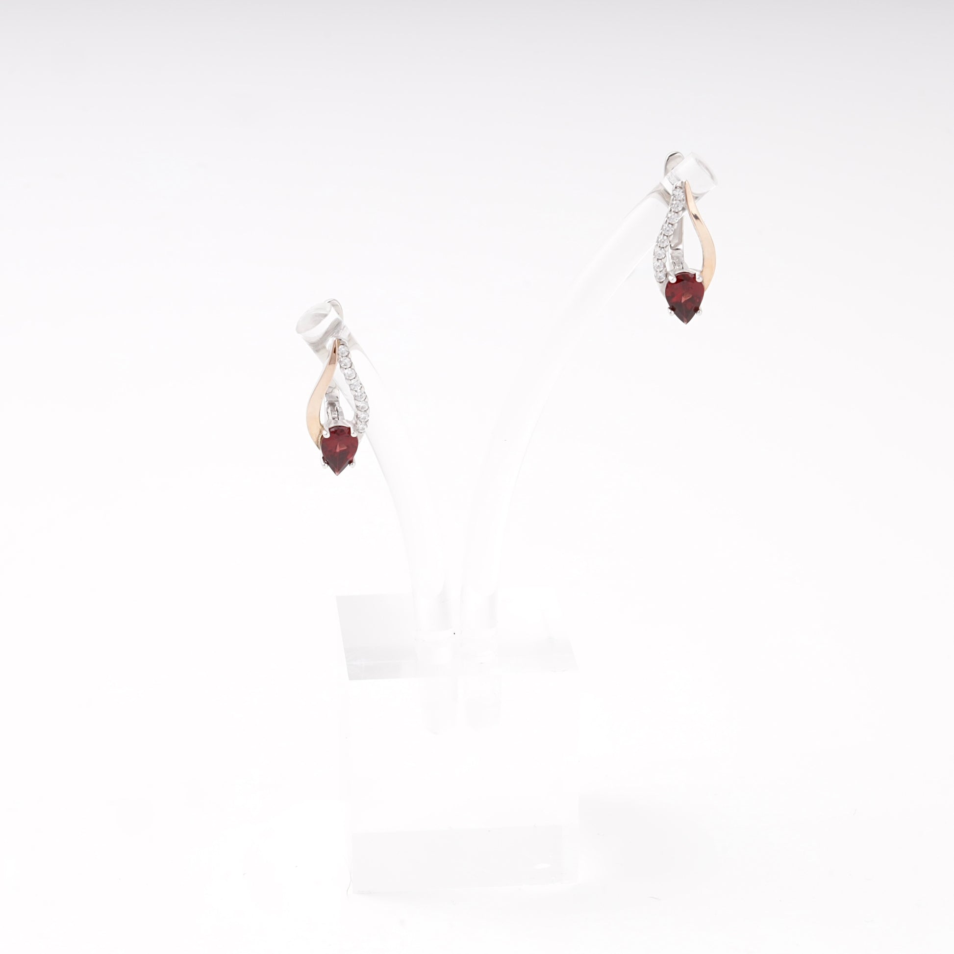 Silver 925 garnet drop earrings, angled view — Kabluchka