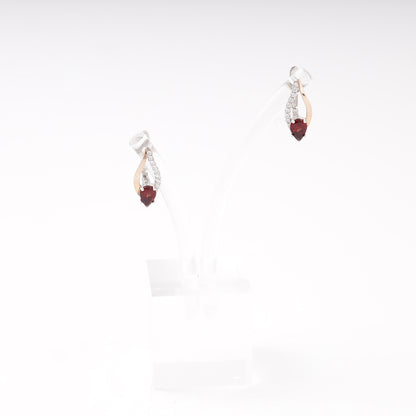 Silver 925 garnet drop earrings, angled view — Kabluchka