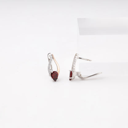 Silver 925 garnet drop earrings side view with English lock — Kabluchka