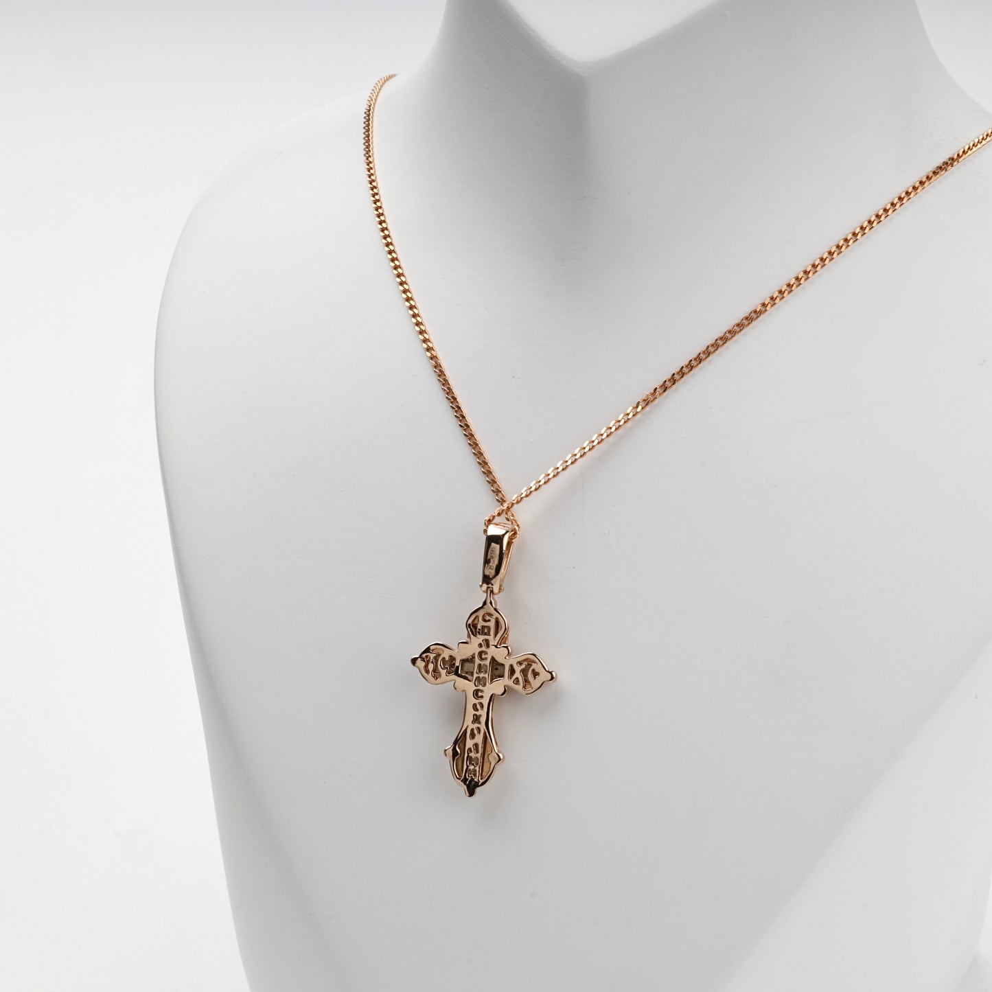 Two-tone Gold 14K (585) cubic zirconia Orthodox crucifix pendant — display view — Kabluchka