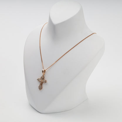 Two-tone Gold 14K (585) cubic zirconia Orthodox crucifix pendant — crucifix close-up — Kabluchka
