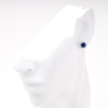 Round halo stud earrings with blue sapphire in silver 925 — Kabluchka