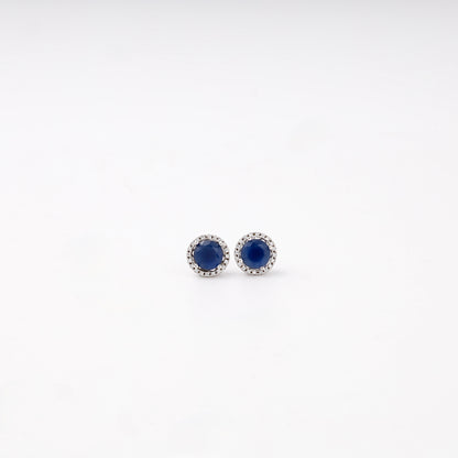 Blue sapphire round halo stud earrings silver 925 — Kabluchka