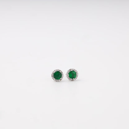 Silver 925 halo stud earrings with green cubic zirconia — Kabluchka