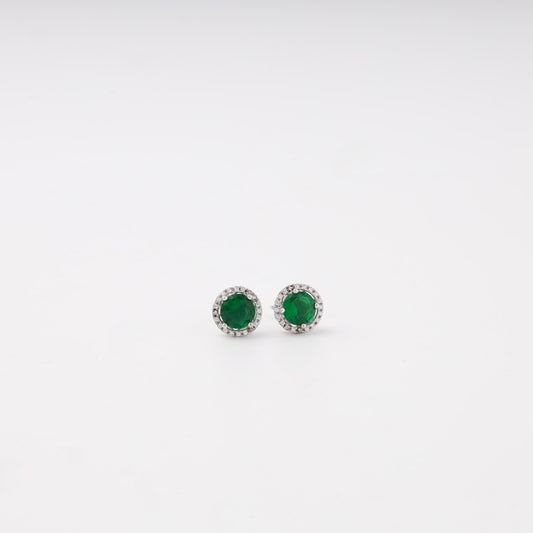 Silver 925 halo stud earrings with green cubic zirconia — Kabluchka