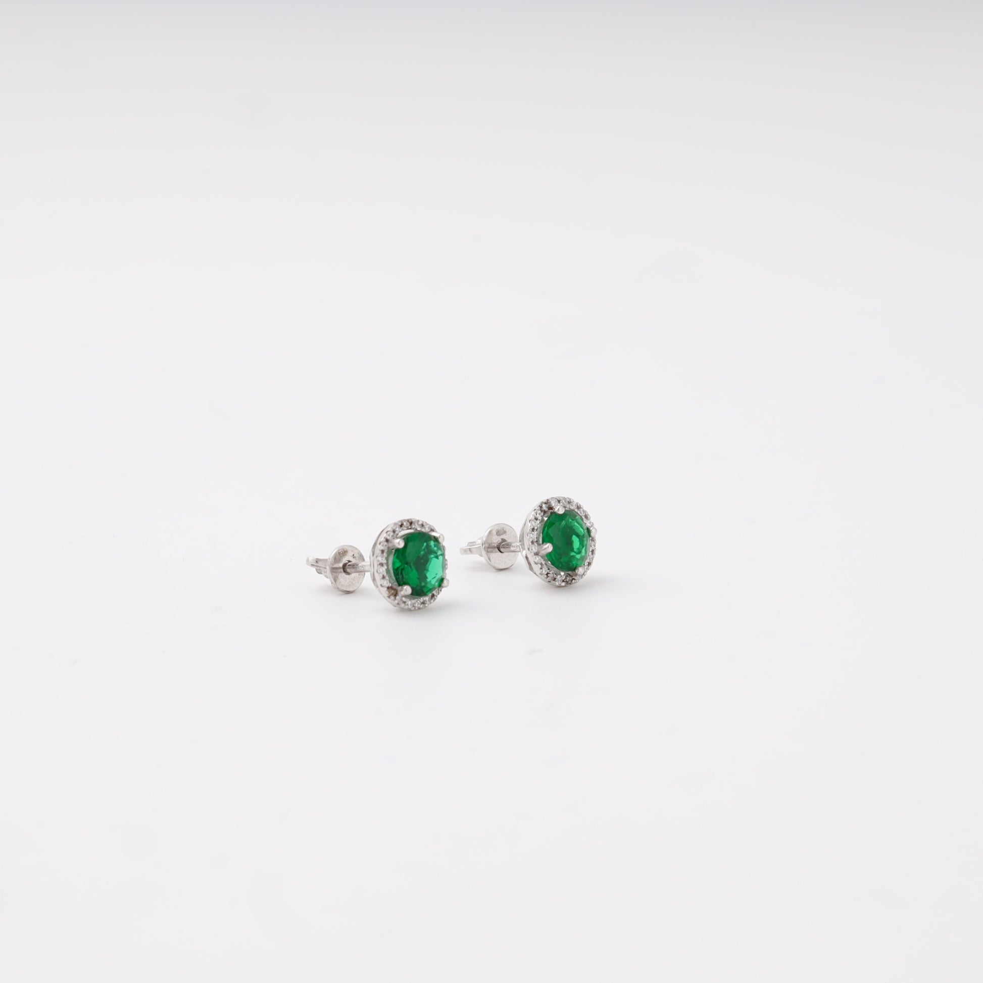 Silver 925 green CZ halo stud earrings close-up — Kabluchka