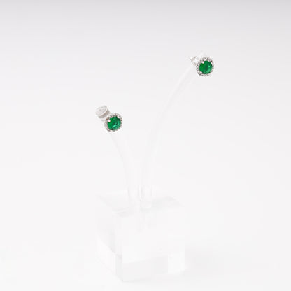 Silver 925 stud earrings with green CZ, side view — Kabluchka