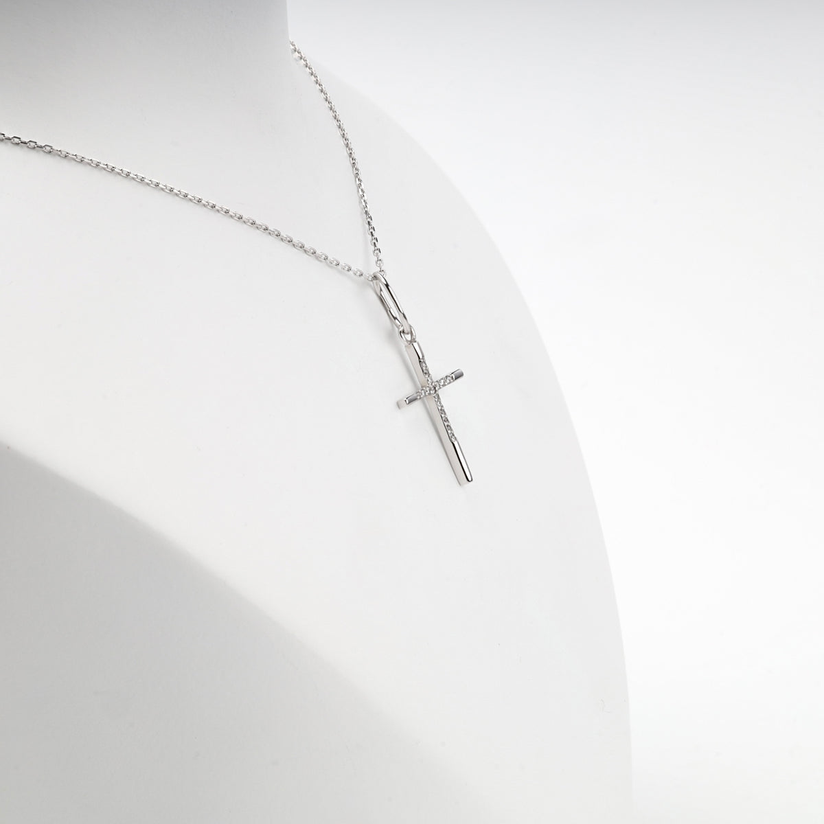 White Gold 14K (585) Cubic Zirconia Cross Pendant, product view 5 — Kabluchka