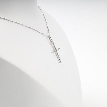 White Gold 14K (585) Cubic Zirconia Cross Pendant, product view 5 — Kabluchka