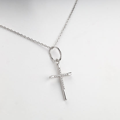 White Gold 14K (585) Cubic Zirconia Cross Pendant, product view 2 — Kabluchka