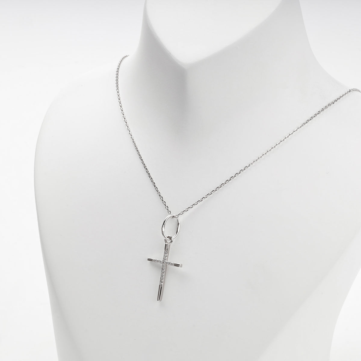 White Gold 14K (585) Cubic Zirconia Cross Pendant, product view 4 — Kabluchka