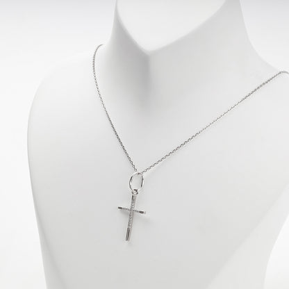 White Gold 14K (585) Cubic Zirconia Cross Pendant, product view 4 — Kabluchka