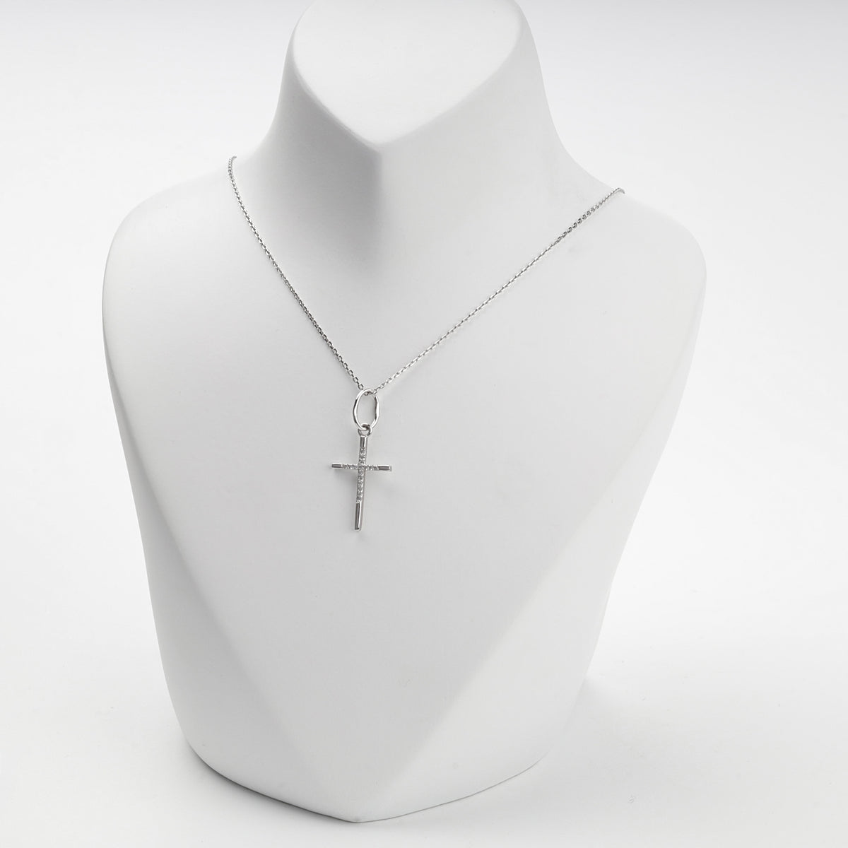 White Gold 14K (585) Cubic Zirconia Cross Pendant, product view 3 — Kabluchka