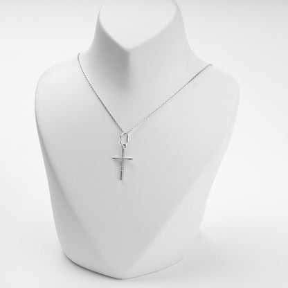 White Gold 14K (585) Cubic Zirconia Cross Pendant, product view 3 — Kabluchka