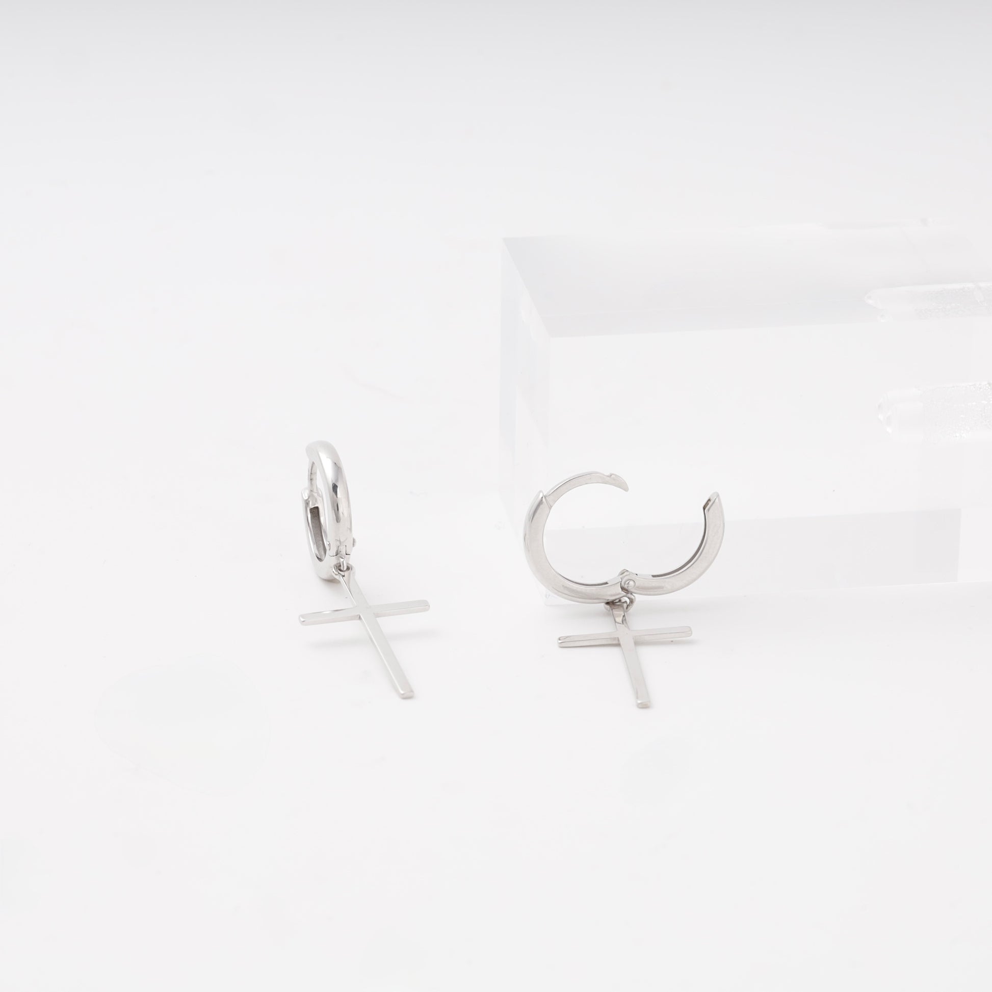 Silver 925 hoop earrings with cross charm — Kabluchka
