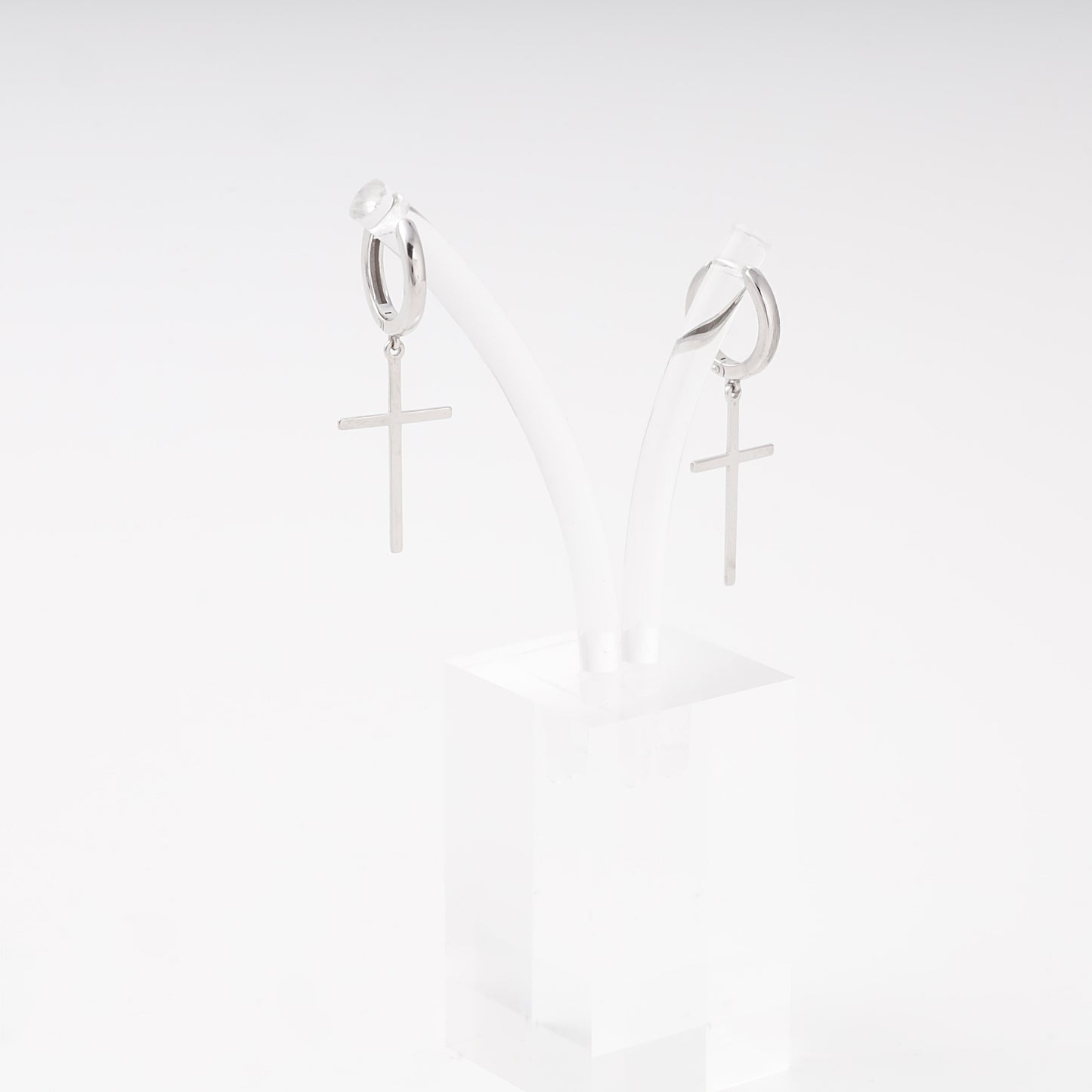 Silver 925 cross huggie hoop earrings, detail — Kabluchka